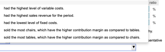 had the highest level of variable costs. had the highest sales revenue for the period. had the lowest level of fixed costs. s
