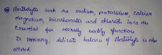 Electrolyte such as soclium, potassium, calcium magnesium, bicarbonates and chloride ions are Essential for reinally bodily f