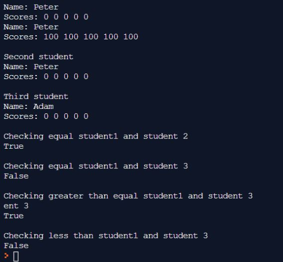 Name: Peter Scores: 00000 Name: Peter Scores: 100 100 100 100 100 Second student Name: Peter Scores: 00000 Third student Name
