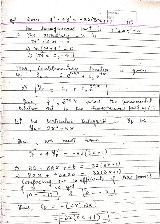 PAGEN, . Gwen y + 4 y= - 32 (332130 L t The homogeneous part is 4 + 4 y=0 е аци с.31ги u m? +42:D = m (m44) o - m = 0 - 4