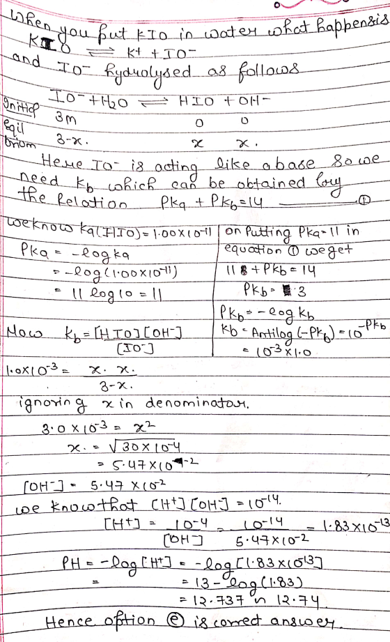 twhen your MKY you but kleinwater what happen to K+ LIO- To hyduolysed as follows Die 10- +160 F HIO + OH- Bm 0 0 Thu 3-x. x