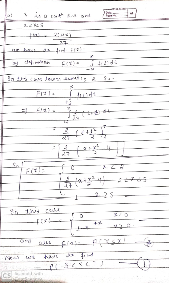 Class-Mind Date: Page No.: A4 x is a cont Row and 2 CXLS #191 2 (14) 27 to find FIR) have 2 by definention F42) = Ś ?ltide In