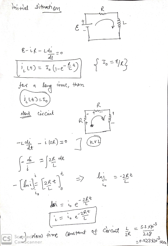 initial situation R E E-ir-adi o dt es Io = €/k} |_ Lt) = Fo (1-2-4) long for a time, then Lt)-10 R Now circunt R -L di -i (2