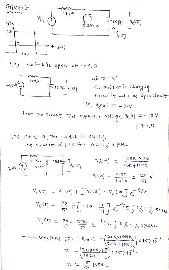 Given mm rsa Vin TISPP Vect) {20kn TISPP 2011 IT - tlus) - -lov (a) ov switch is open attco at t -o- - FISpare capacitor is