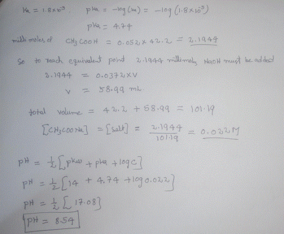 K = 1.8x03 mini moles of CH3 Coo H o, os 사 42.2 So to teach eguivltond2 944 Namud headducl total volume二410 λ十68.qq 101-19 Te