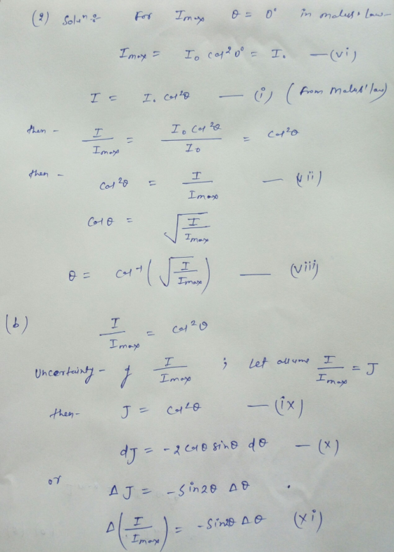 (2) Solun & For Imax 0 = 0o in maluse low- Imoy - Io Cap?= I. (vi) Ir I. cor – i (from Malas lan) Home I I, Coscopio then- c