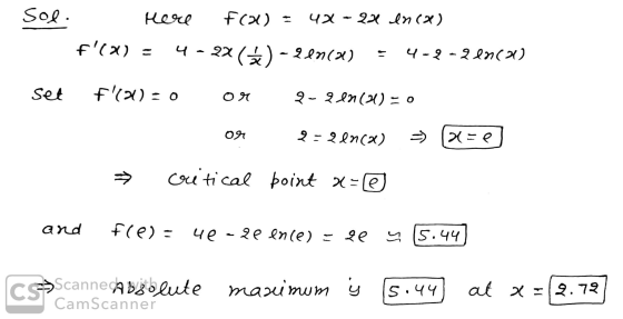 Sol. Here f(x) = 4x + 2x en cm) f(X) = 4 - 2X ) - 240cv) = 4-2-2 encov WY set F1100=0 or 2 - 200(21) = 0 04 2= 29cx) => Bure