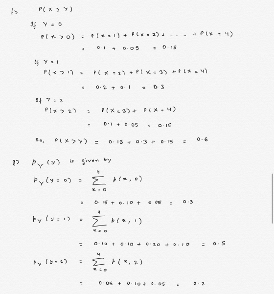 f> P(x >7) 91 Y = 0 pltxo) = P(x-1) + PLx - 2) + + P(x =4) 0.1 + 0.05 0.15 - If Yo1 Px2)) = P(x=2) + Pl x= 3) + P(x-4) 0.2 +