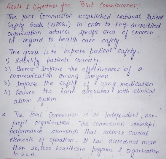 ectives for Joint Commiscroner The joint Commission established National atient Sadety boals CNPSGs) in order to help accredi