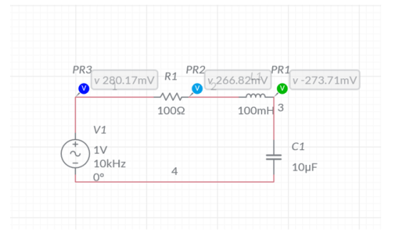 PR3 v 280.17mV R1 PR2 PR1 11,266.82htv v-273.71mV 1002 100m 3 V1 C1 1V 10kHz 0° 4 10uF