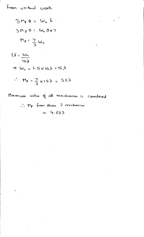 from virtud work 3 Mp o = Wy & 3mpo=. Wu ox7 Mp = 7/ 7/3w Wu LE = Wu ܠܐܘܠ & Wu 115x107 = 152 ... Mpx151 - 359 Minimum value o