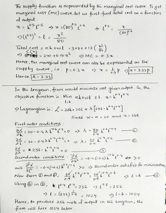 0.5 0.9 The supply function is represented by the marginal cost curive. To get marginal cost (Mc) cureve, let us first find t