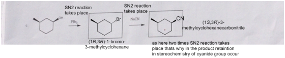 SN2 reaction takes place SN2 reaction takes place 아. CN (1S,3R-3- methylcyclohexanecarbonitrile c. (1R,3R)-1-bromo- 3-methylc