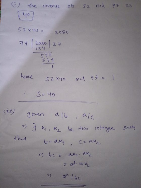 G) the inverse 52 mod 72 ts (чо S2 xЧО ? 2 000 ая | году | 27 159 Чо S3 9 1 hence S2x90 мәА ЭЭ - 1 S=yo (ii) ginen ль alc }