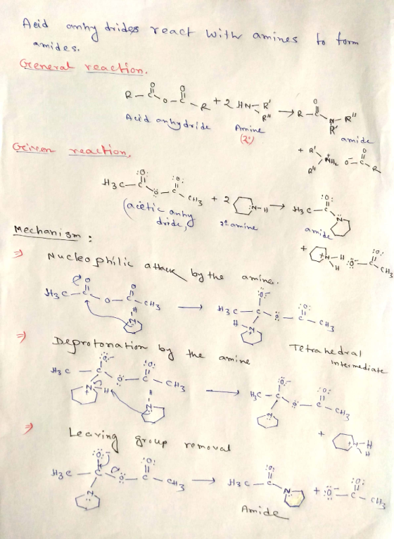 amines Acid anhy drides react with amides. General reaction. to form R& R+QHNER Acid anhydride Amine amide Glicen reaction. 0