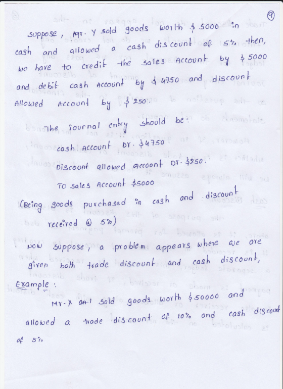 门 soppose, Mr. y sold goods woǐњ 5000 ) of 5%, then, and allo wed a cash dis coun eas be have to credi the sales Account by 4