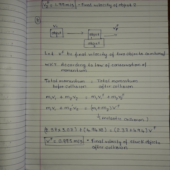 V 1.99 mis - Final velocity of object ? object - object het vf betinal velocity of two objects combined WKT According to law