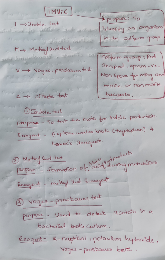 IMVIC purpase: To I Indole test lo parie Bo dentity an organtsm intere Colitorm group. MMelerylsed test id Lomprioed Coform o
