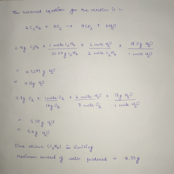 The balanced equation for the reaction is on 2.с, но + +0, - чо, + 6ңo у 2. Чі, сон, хто 2% х 30.0% нь 6 mole но а тоа сне 18