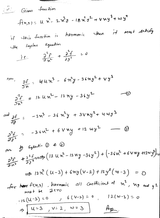 Given function fingunan²y-lony2 a vuy²t wy then harmonic it must satisfy inf this function is Laplace. Equation the 225 je a