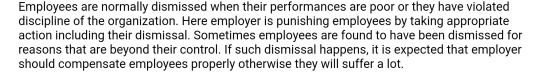 Employees are normally dismissed when their performances are poor or they have violated discipline of the organization. Here