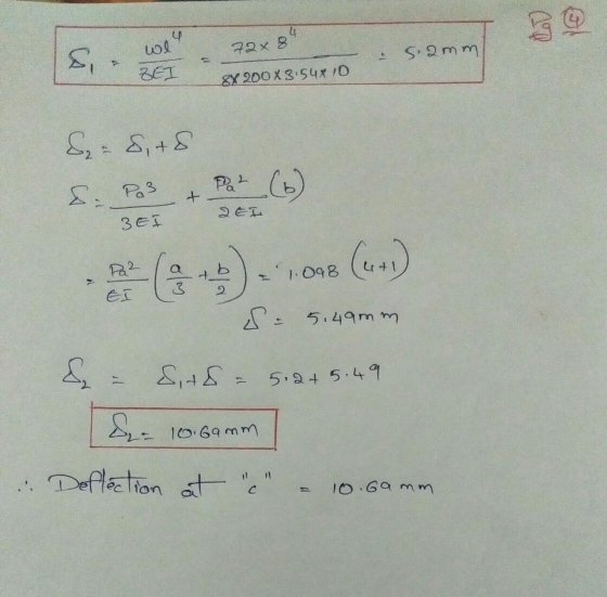 72x 84 - 5.2mm [ 8X 200X3154410 = S. + S BEI LO) (-)-100 (. +1 s- 5.49mm. £, - Sits - 5.+ 5.49 E = 10.69mm Deflection at .