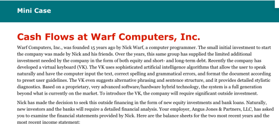 Mini Case Cash Flows at Warf Computers, Inc. Warf Computers, Inc., was founded 15 years ago by Nick Warf, a computer programm