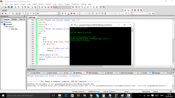 崀main.cpp [secanttt-Code:Blocks 16.01 File Edit View Search Project Build Debug Fortran woSmithTools Tools+Plugins DoxyBlocks