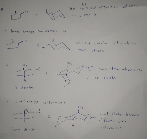 1,3 # * L ys - and Here is naxial interaction between - CH3 and 1 .. lowest energy conformer is al interaction, No 4,3 díaxic