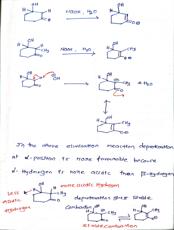 он H LH NOOHH OH ey Loo OH CH3 NaOH, H20 -CH3 PH It cH2 + H₂O H out In the above elimination reaction deprotonation at 2-posi