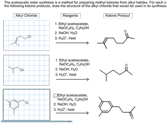 The acetoacetic ester synthesis is a method for preparing methyl ketones from alkyl halides. For each o the following ketone