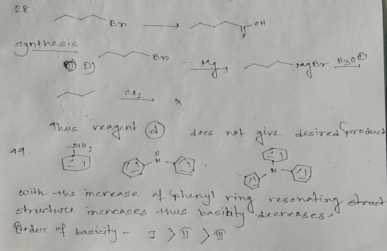 28 Br OH synthesis Br rag Br Br 130€ cor 49. This reagent @ does not give desired produce NH2 Y with the increase of phenyl r