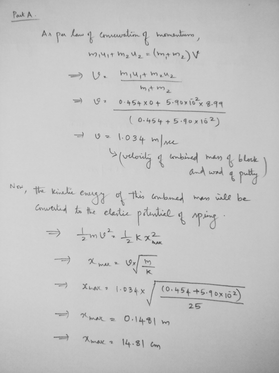 Part A. An par law of conservation momentum, minit MzU₂ = (m + m₂) v =) miuit mzu2 mitm, 0.454 xo + 5.90x10²x8.99 (0.454 + 5.