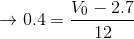 \rightarrow 0.4=\frac{V_0-2.7}{12}