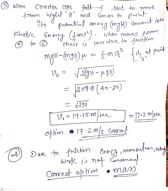 (5) When Coaster car fall of Sant to move from night t and Comes to paint ats potential encyy (mg) Convent into Kinetic Ene