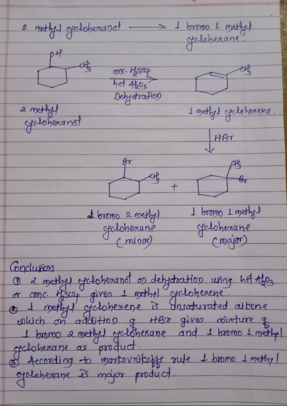 e methet spelohexandt - > bromo I met het gelohexane pH conc- Hesap hot A203 Debyerration a methyl cyclohexano I methyl cyclo