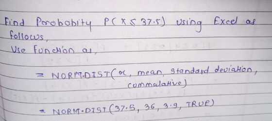 Eind Penebobt PK 3 using NORM.DIST( 。(, mean-Standard devia Hon 츠 NORM-DIST(37-5 36