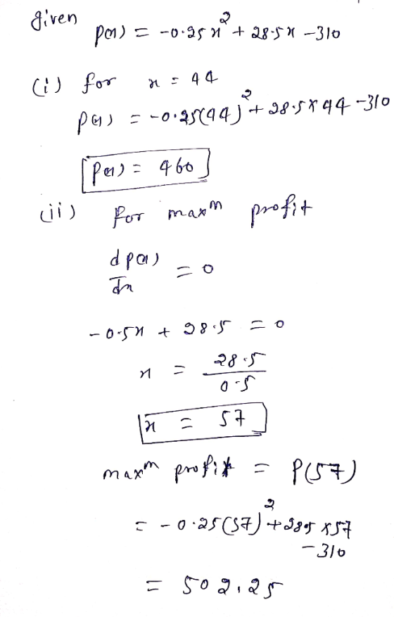 diven Pon) 0 5+ 285 -3lo for pe -0.34+ J8S*94 -310 Pe)= prafit FOT marm 二0 max pf -31