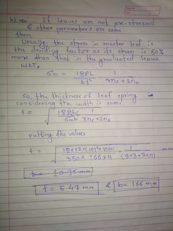 Pege No. Date & other b) It leaves are not pre-stressed parameters are same. then . Usually the stress in master Teat is the