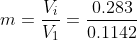 V 0.283 m = 0.1142