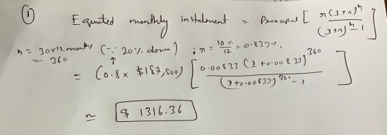 360 Equated monthly instalment = Peoncipal [ rc (aangki na 30x2 months and 101 wale (-- 207. down ) ;n=17201837. - 360 (0.8x