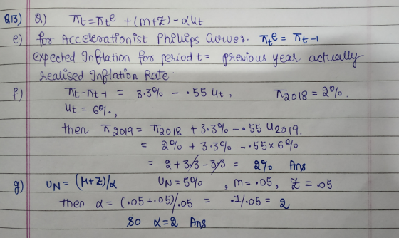 813) Q) TE=ite +(m +Z) - Xut e) for Acceleration ist Philips awwes. The = Tt-1 expected Inflation for period t= previous year
