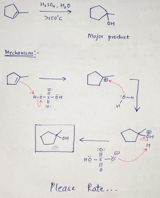 H₂SO4 , H₂O >150°c ОИ Major product Mechanismi- H-o-s-OH ö-H o=no Please Rate...