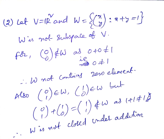 (2) Lat VRand W -SG):- wis not ubiale of V. as ot0 2ero clament. w not Contain Wis not cloted ndei addehon