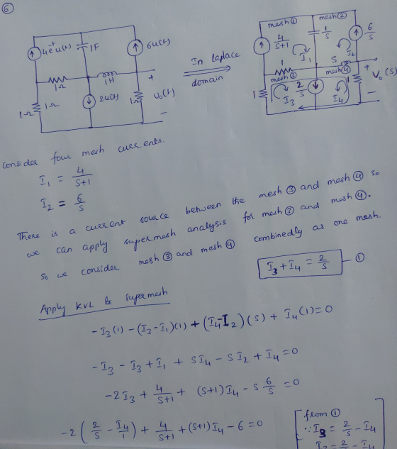 mesh mesh Gueurs TIF & buch) In laplace IH domain volts de In auch i curs ents. consider four mesh Iz = super me we can apply