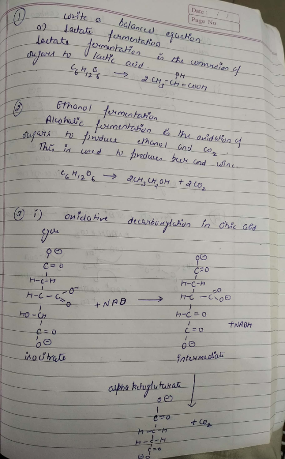 Date: Page No. uite a balanceel egustien Lactauti toumentatiea lactate tatic to Cleid 2CH-CH CO0H 6thanol fermataron Alcahat