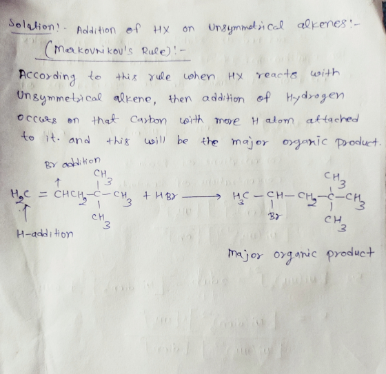 Solation Addition ef HX on Unsymmeti cel alkenes (makovnikous Rule) Accoding Ungymmetical alkene, then addiHon of Hydrog en