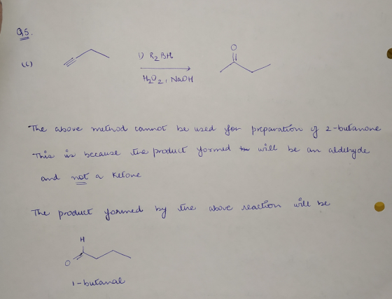 D R₂ BH th21 NADH The above method cannot be used for preparation of 2-butanone This is because the produce yormed the will b