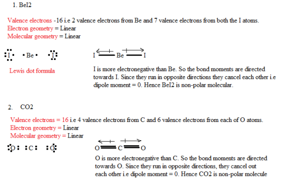 1. BeI2 Valence electrons -16 i.e 2 valence electrons from Be and 7 valence electrons from both the I atoms. Electron geometr