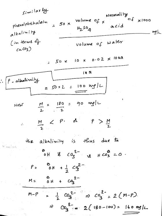similarly Normalily ot x1000 volume of Phenolphthalein 50 X H₂SO4 acid alkalinity mol (in terms of cacoz) o volume of water .